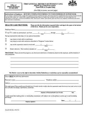 First Judicial District of Pennsylvania Medical Certification