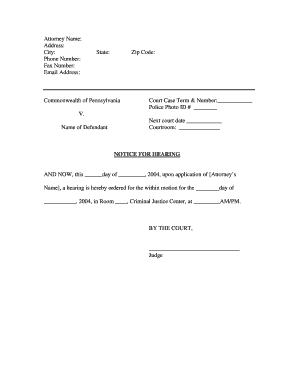 Pennsylvania Court Hearing Notice