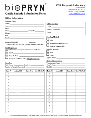 Cattle Sample Submission Form