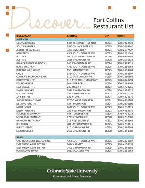 Shareholder list form - Fort Collins Restaurant List - conferencescolostateedu - conferences colostate