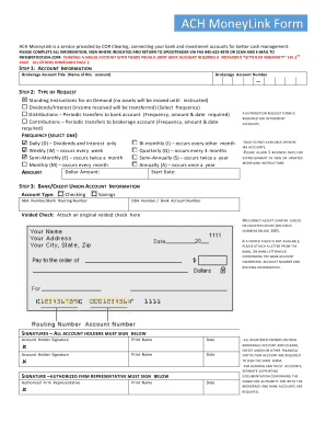 ACH MoneyLink Authorization Form