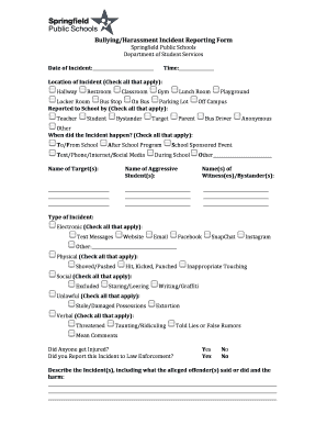 Bullying/Harassment Incident Reporting Form