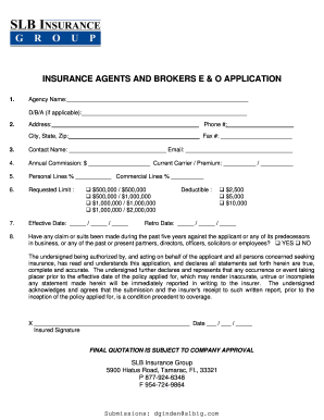Insurance Agents and Brokers E & O Application
