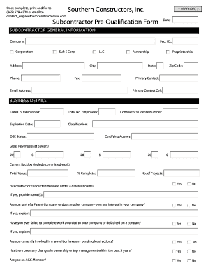 Subcontractor Pre-Qualification Form
