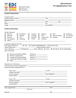 Subcontractor Pre-Qualification Form