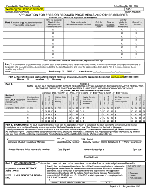Washington Catholic Schools Free or Reduced Price Meals Application