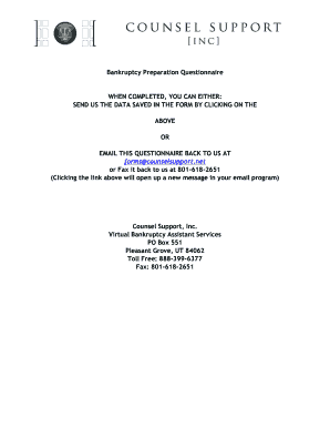 Bankruptcy Preparation Questionnaire