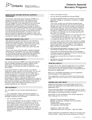 Ontario Special Bursary Program Application