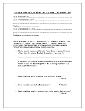 Entry Form for Special Needs Candidates