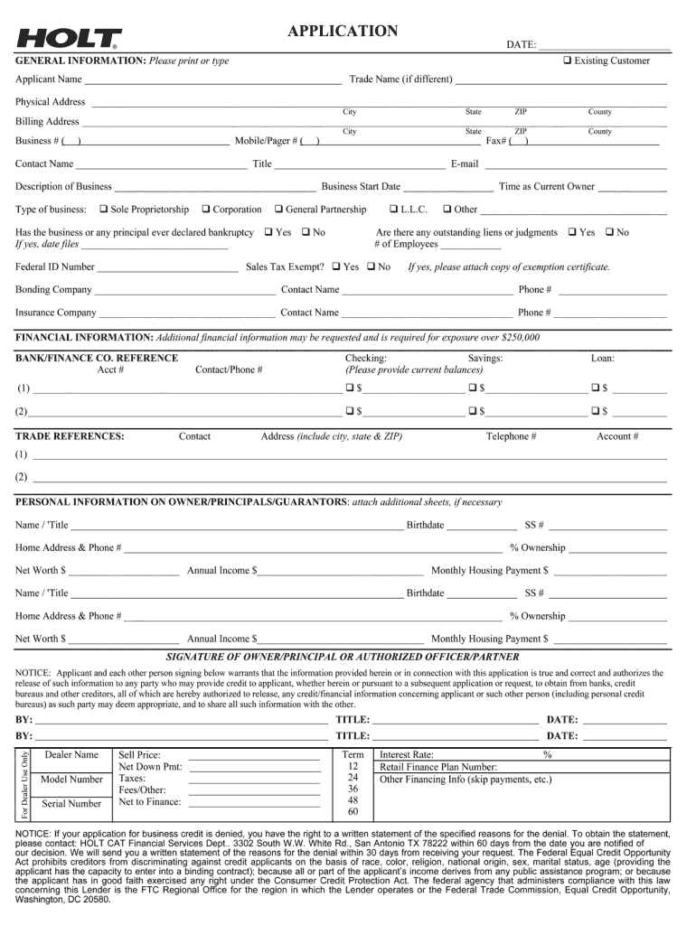 credit application holt print Preview on Page 1.