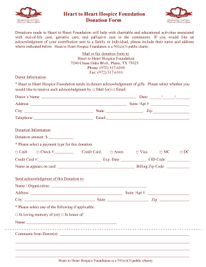 Heart to Heart Hospice Donation Form