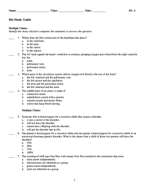Bio Study Guide Multiple Choice Questions