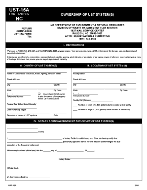 UST-15A Form for Tank Ownership Registration