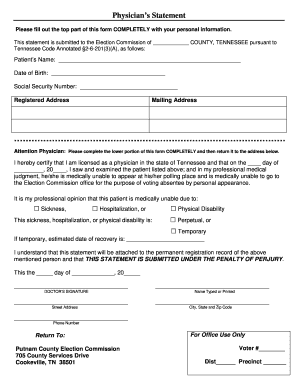 Physician's Statement for Absentee Voting