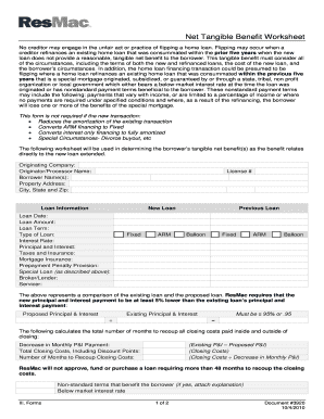 Net Tangible Benefit Worksheet