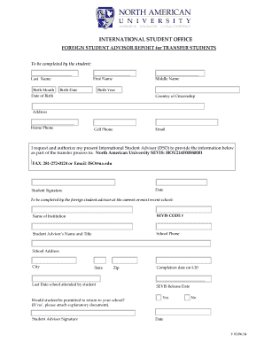Foreign Student Advisor Report for Transfer Students