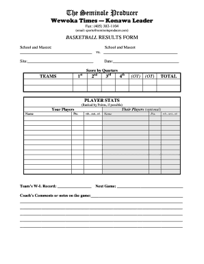 Basketball Results Form