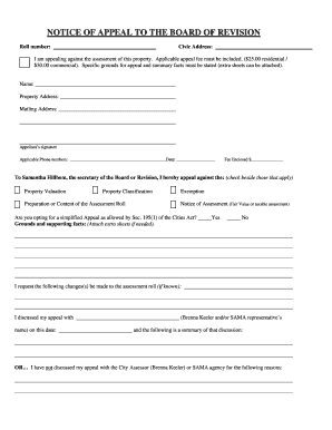 Notice of Appeal to the Board of Revision
