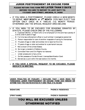 Juror Postponement or Excuse Form