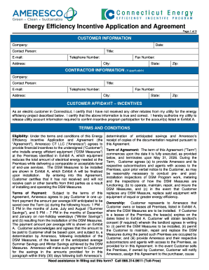 Connecticut Energy Efficiency Incentive Application and Agreement