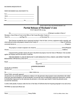 Partial Release of Mechanics Lien Form - - bozelaw