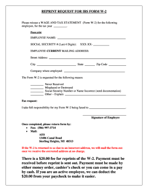 IRS Form W-2 Reprint Request