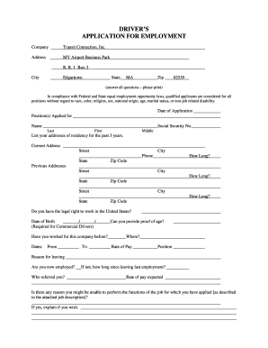 Driver Application for Employment