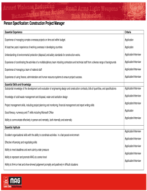 Fillable Online Person Specification Construction Project Manager Fill Online
