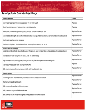 Person Specification: Construction Project Manager