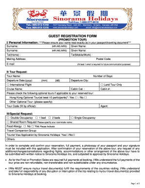 Guest Registration Form for Promotion Tour