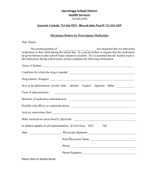 Physician's Order for Prescription Medication