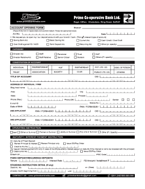 Prime Co-operative Bank Account Opening Form