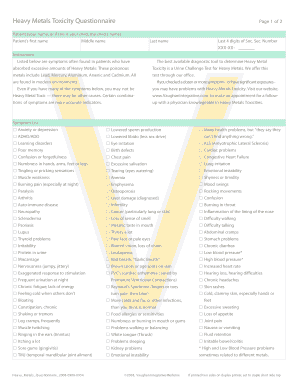 Heavy Metals Toxicity Questionnaire