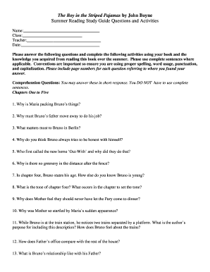 The Boy in the Striped Pajamas Study Guide