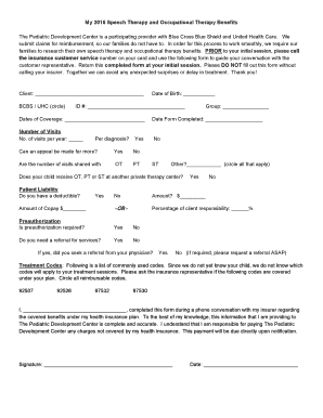 Speech and Occupational Therapy Benefits Form