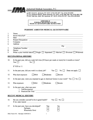Periodic Asbestos Medical Questionnaire