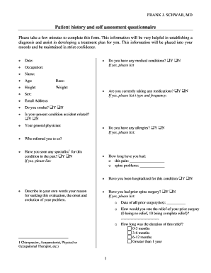 Patient History and Self Assessment Questionnaire