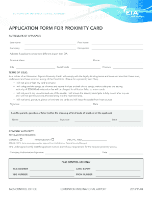Edmonton Airports Proximity Card Application Form