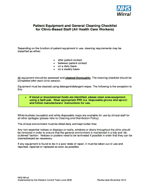 Patient Equipment and General Cleaning Checklist - wirral nhs