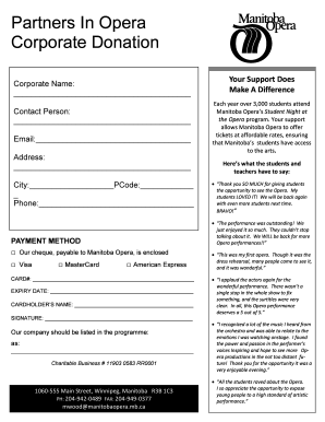 Manitoba Opera Corporate Donation Form