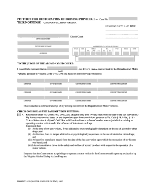 Virginia Driving Privilege Restoration Petition