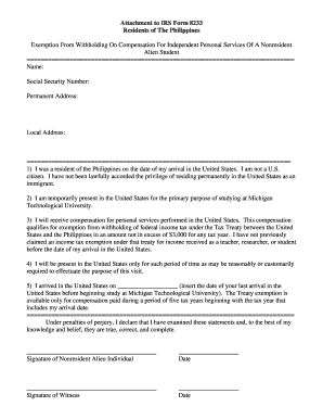 IRS Form 8233 Attachment