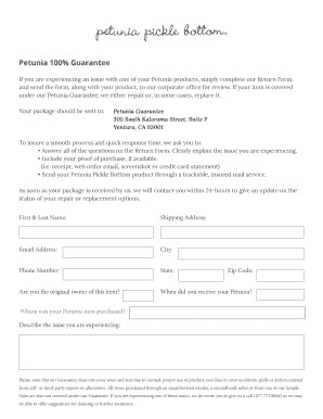 Petunia Product Return Form