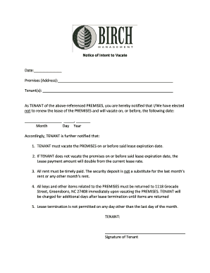 Notice of Intent to Vacate