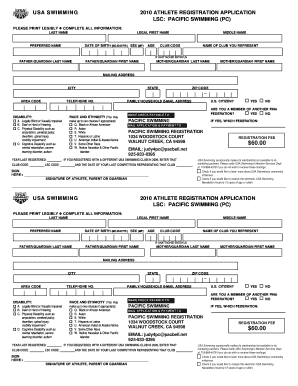 USA Swimming 2010 Athlete Registration Application