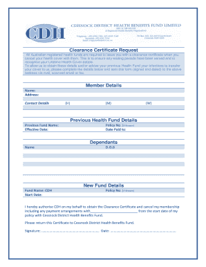 Australian Health Fund Clearance Certificate Request