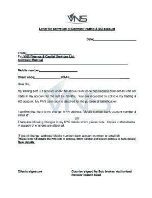 Letter for Activation of Dormant Trading Account