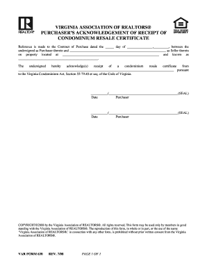 Virginia Condominium Resale Certificate Acknowledgment