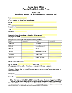 Faculty Staff Retiree ID Form