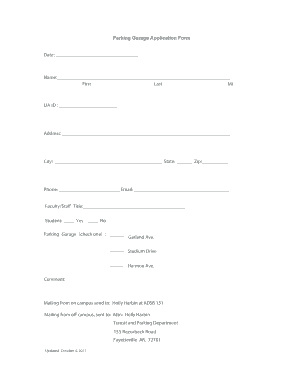 Parking Garage Application Form